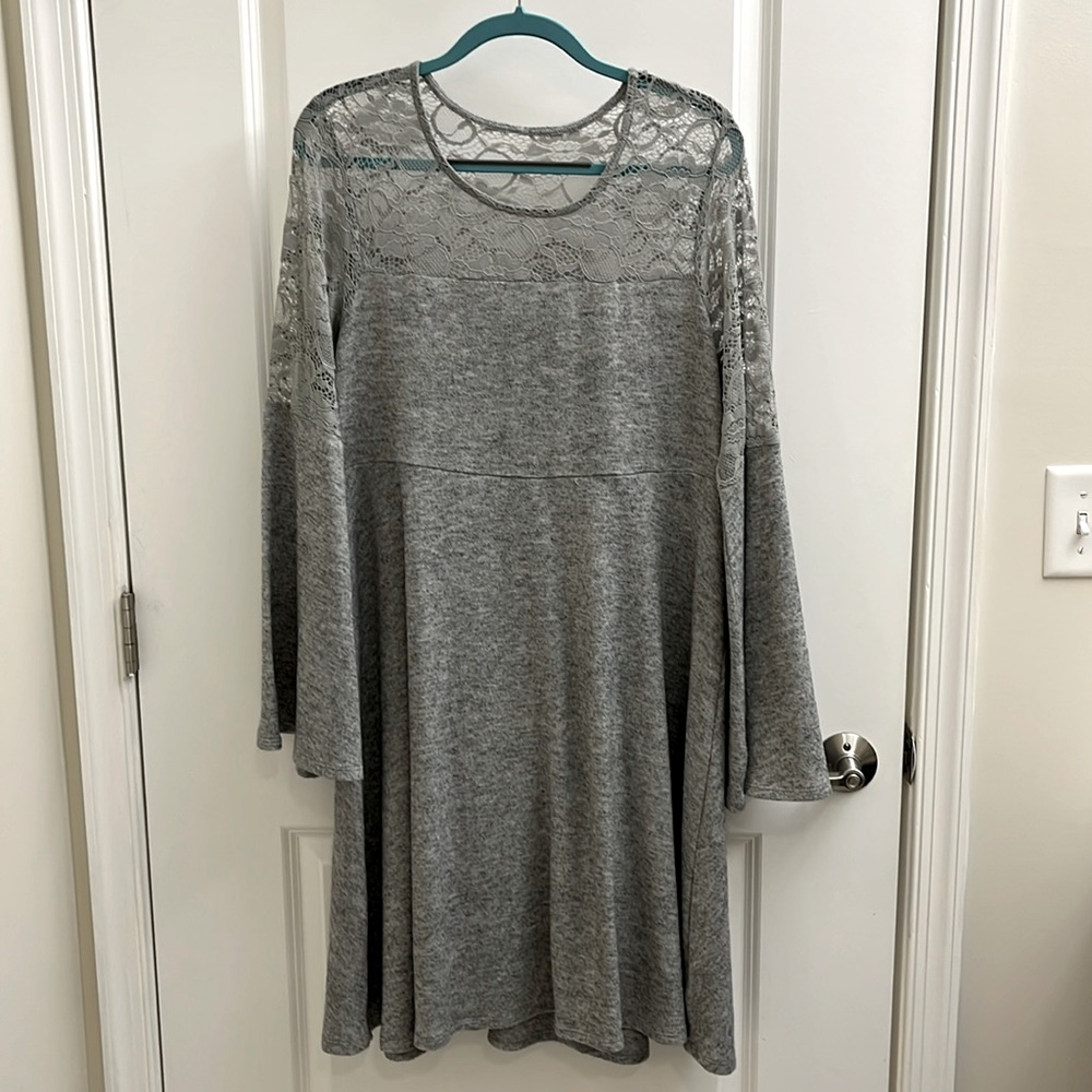 Torrid Gray Plush Lace Bell Sleeve Dress